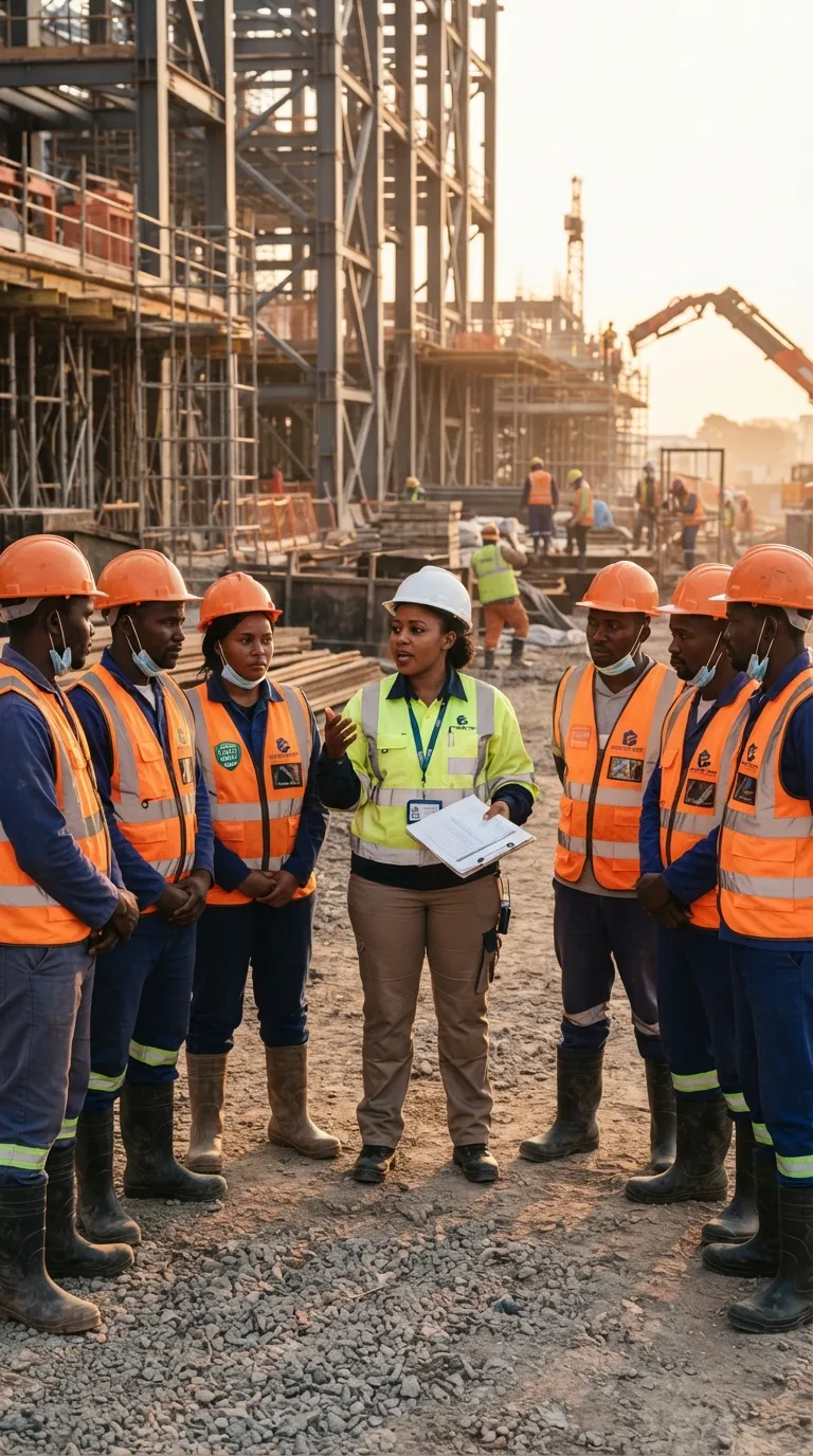 Site team in safety gear on a construction site